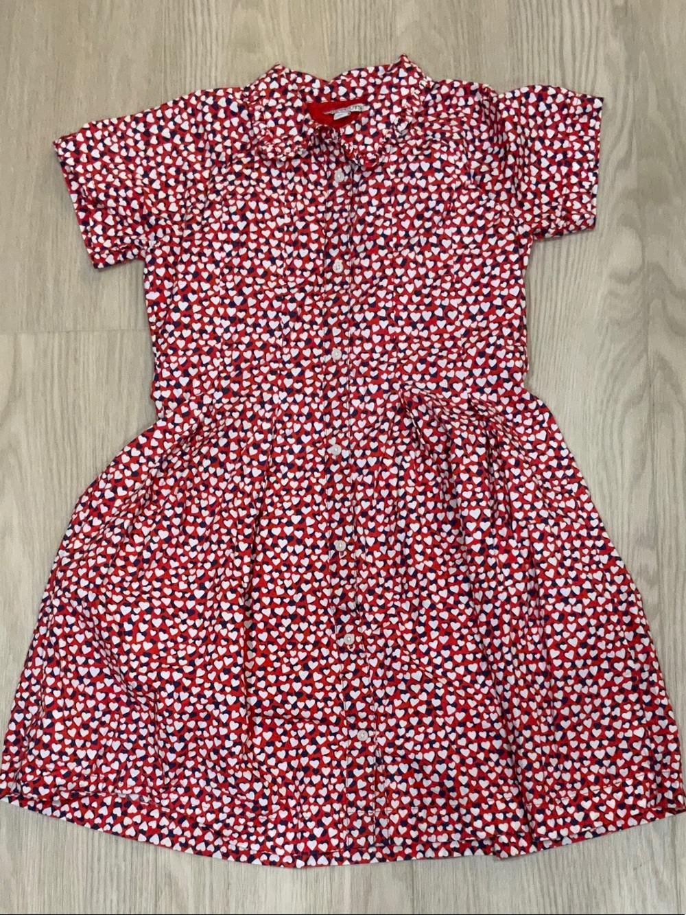 Crewcuts Girls' Red and navy Heart Print Shirt short Dress - Kids girls 12